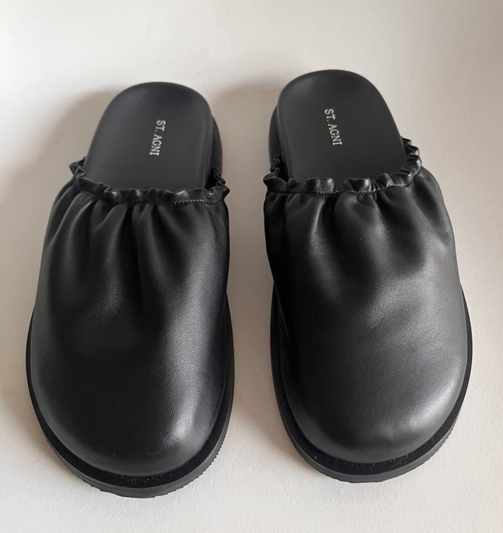 St. Agni Soft Gathered Mule Womens 36 US 6 Black Leather Slip On Shoes NWOB